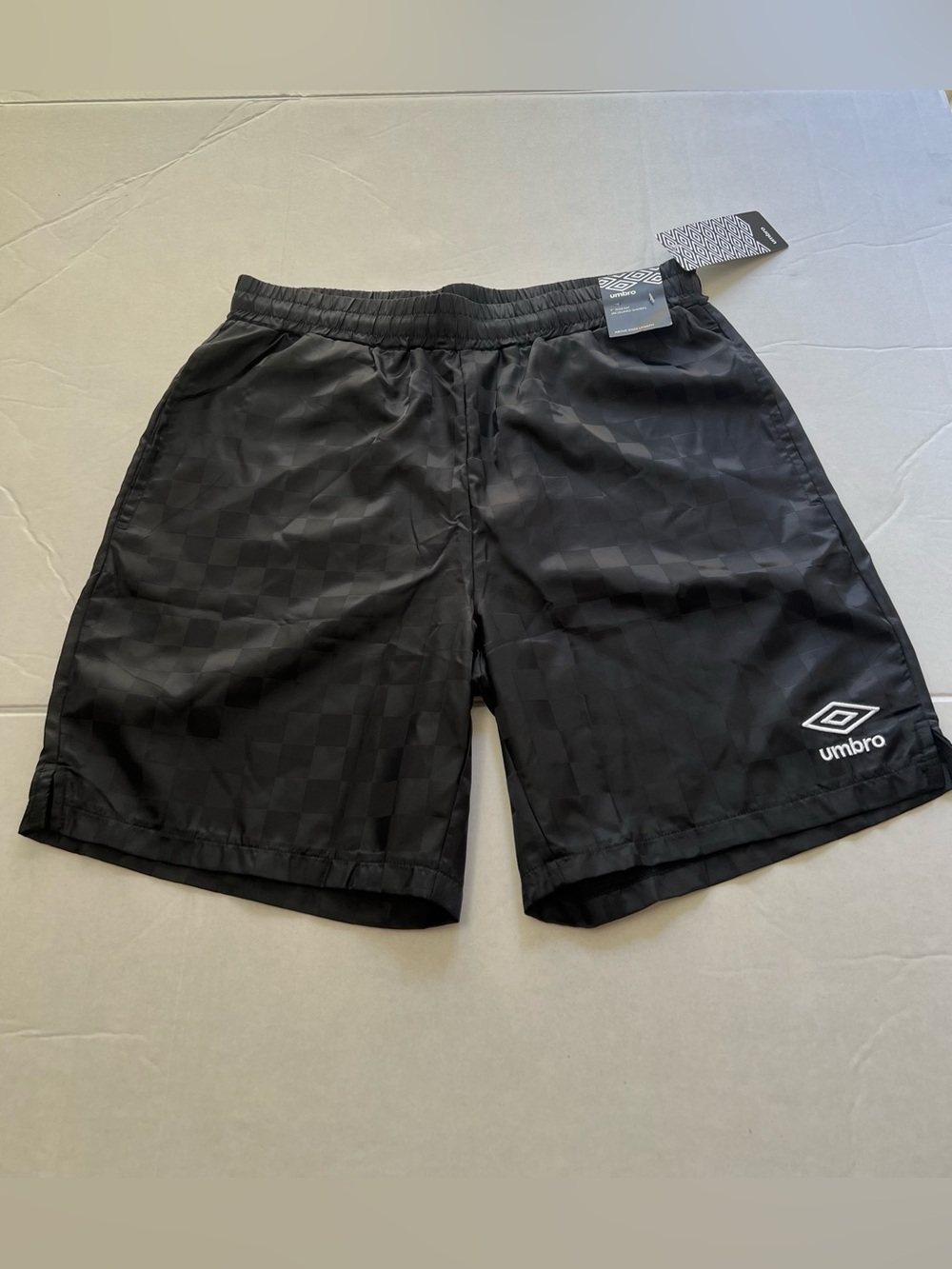 Umbro Men's Black Checker Athletic Shorts with Logo